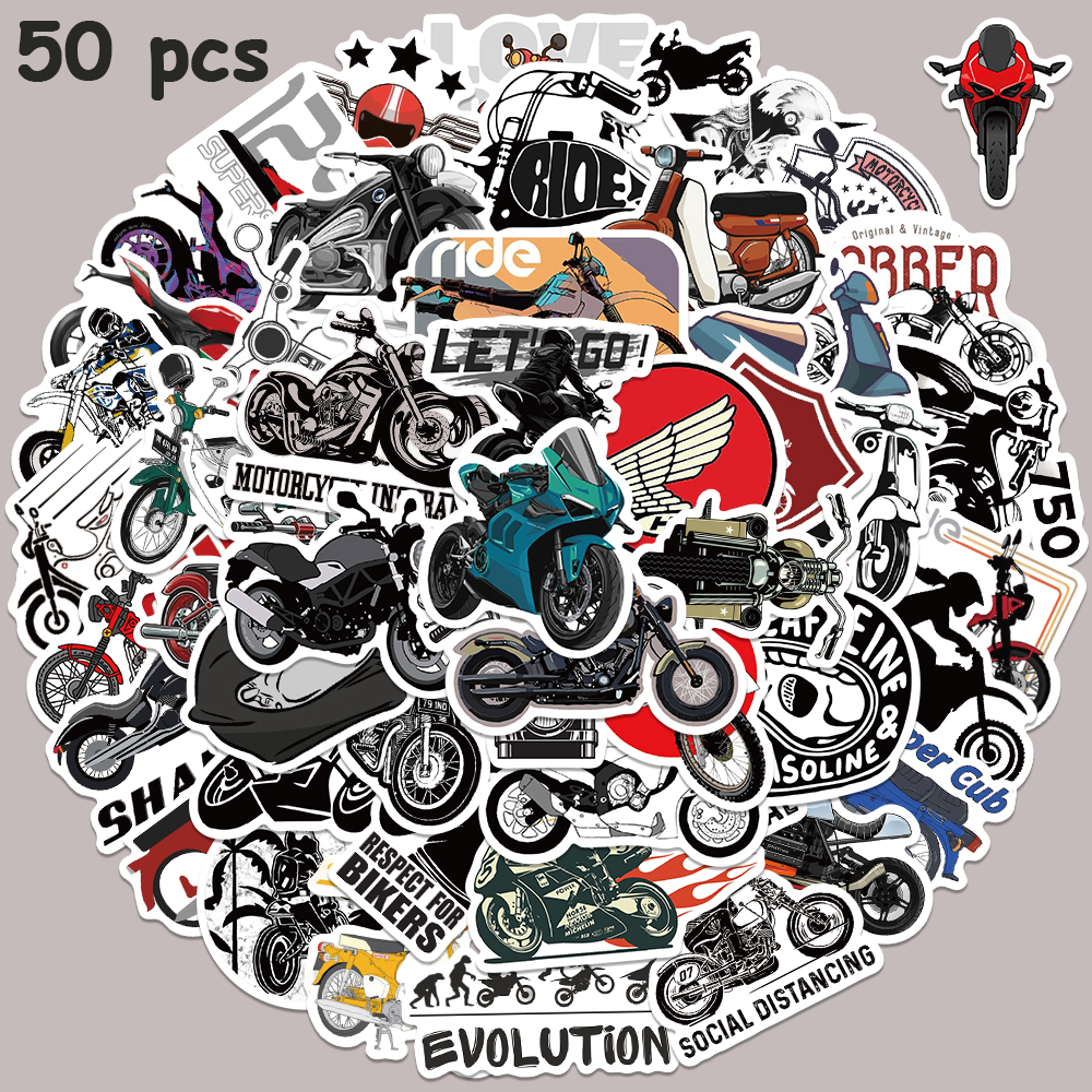 Bicycle Helmet - 50pcs Retro Motorcycle Sticker For Bicycle